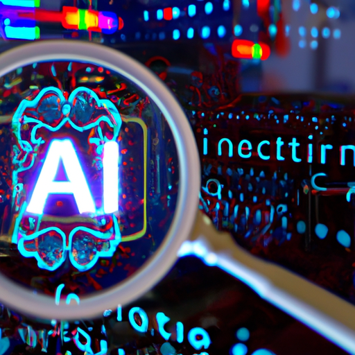 A magnifying glass showing an Artificial intelligence algorithm behind it in high resolution photorealistic 4k