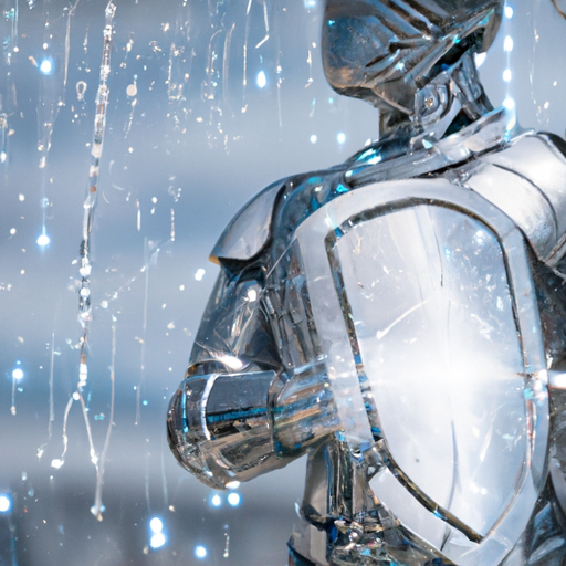 High definition picture of a humanoid in shiny armor wielding a shield to protect digital transformation