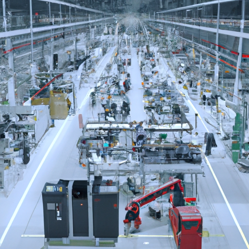 4k Picture of an IoT connected and AI optimized factory with humans, robots, autonomous vehicles, drones and automated storage systems working with each other.