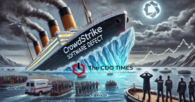 A-large-ship-representing-CrowdStrike-sailing-smoothly-on-calm-waters-suddenly-hit-by-a-massive-iceberg-labeled-Software-Defect-causing-chaos