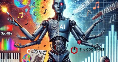 AI-as-a-futuristic-robot-with-multiple-arms-on-one-side-creating-vibrant-art-music-notes-and-journalistic-reports