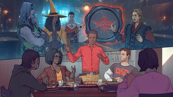 Dungeons and Dragons art of a group playing a game of D&D